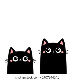 Cat set. Funny face head. Cute cartoon kawaii character. Black silhouette. Pet baby collection. Notebook cover. Flat design. Scandinavian style. White background. Isolated. Vector