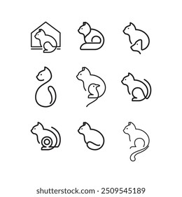 cat set icon collection line minimal design vector