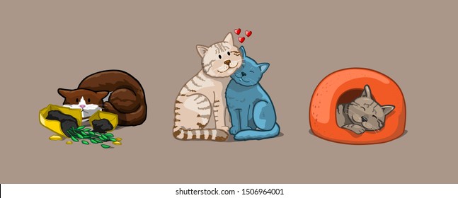 Cat set icons. Vector Illustration Cartoon