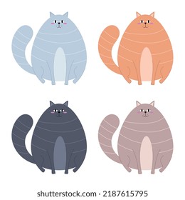 Katze. Satz von Illustrationen einer Katze. Bilder einer Katze in vier Farben
