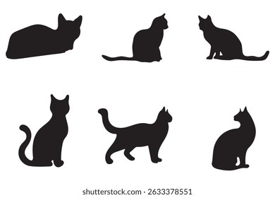 Cat set isolated silhouette vector, Hand drawn black cats isolated on white background. Vector illustration of Halloween decorative elements for design eps 10