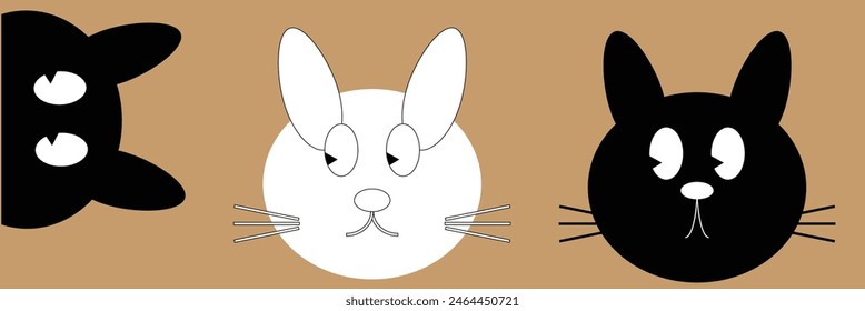 Cat set line banner. Happy sad black kitten head face. Hanging upside down. Cute kawaii funny cartoon baby character. Happy Halloween. Notebook sticker print. Brown background Vector. Eps10.