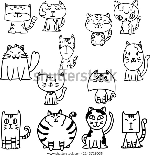 Cat Set Vector Coloring Page Illustration Stock Vector (Royalty Free ...