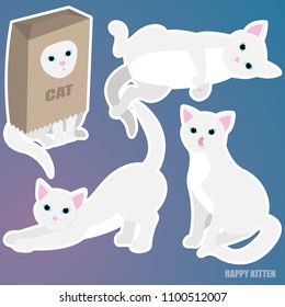 Cat Set white on blue background Vector Illustration Cartoon