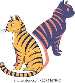 Cat with shadow forming a tiger in modern flat illustration, perfect for creative designs