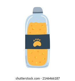 Cat shampoo in cartoon flat style. Vector illustration of pet shampoo, hair hygiene for a kitten, puppy
