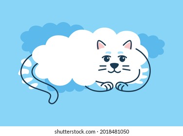 A cat in the shape of a cloud. Cute pet on a blue background. Flat vector illustration.