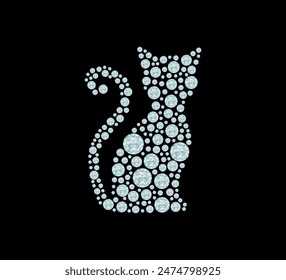 cat shape with crystal ornaments, vector for fashion apparel, elegant ornament
