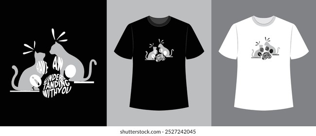 Concepto de diseño de camiseta de ilustración de texto y forma de gato