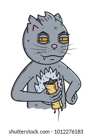 Cat with Shawarma. Vector character.