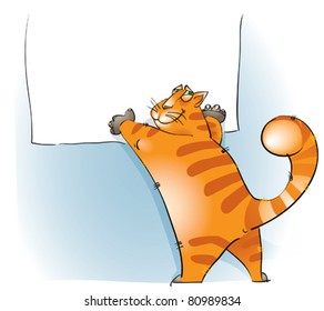 A cat with sheet of paper