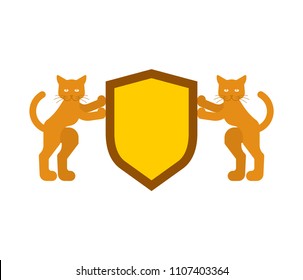 Cat and Shield heraldic symbol. Pet for coat of arms. Vector illustration
