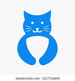 Cat Shield Logo Negative Space Concept Vector Template. Cat Holding Shield Symbol