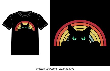 Cat Shirt, Vintage Sunset Cute Cat Teen Girls, and Women Cat Lover T-Shirt design template, Car Window Sticker, POD, cover, Isolated Black Background
