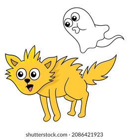 the cat is shivering in fear when it meets a ghost, vector illustration art. doodle icon image kawaii.