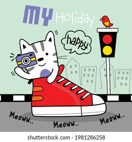cat and shoes funny animal cartoon