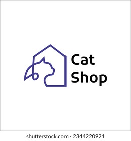 Cat shop line icon logo illustration