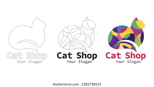 Logo de la tienda de gatos e ilustración de icon_Vector