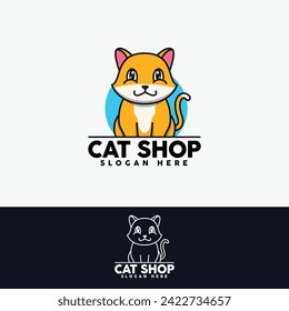 cat shop vector logo design template