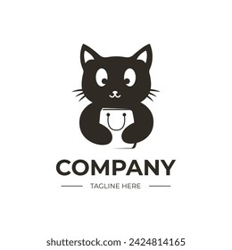 Cat and shoping bag logo design icon