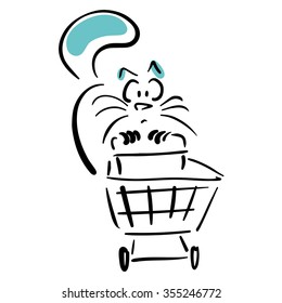 Cat with shopping cart