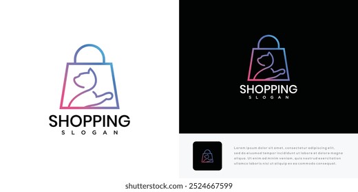 Cat shopping vector logo icon template.Cat animal and shopping bag logo icon design	