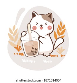 Cat showing drink cup cartoon logo