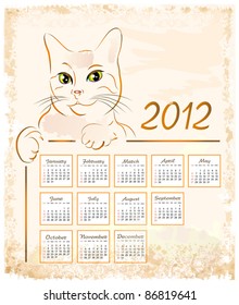 cat showing  vintage calendar 2012