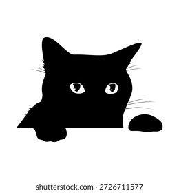 A cat shows its face and paws, peeking around a corner. The illustration is done in vector style, with emphasis on the cat s face and playful expression.