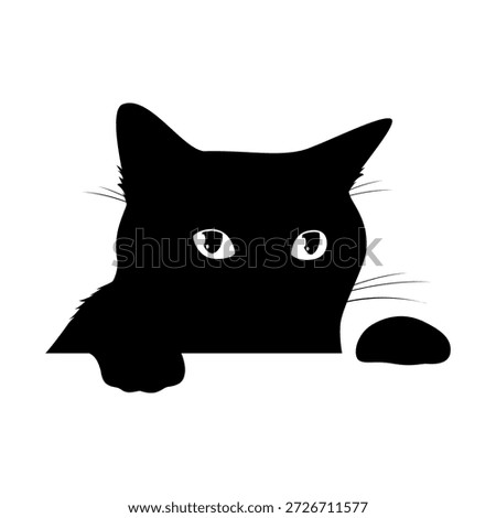 A cat shows its face and paws, peeking around a corner. The illustration is done in vector style, with emphasis on the cat s face and playful expression.