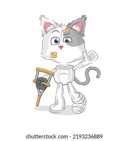 the cat sick with limping stick. cartoon mascot vector