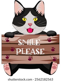 Cat With Sign Board Smile Please Vector