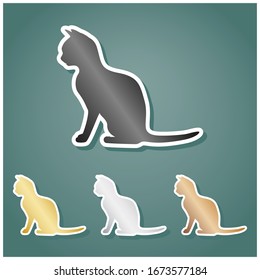 Cat sign  Set metallic Icons and gray  gold  silver   bronze gradient and white contour   shadow at viridan background  Illustration 