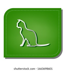 Cat sign  Silver gradient line icon and dark green shadow at ecological patched green leaf  Illustration 