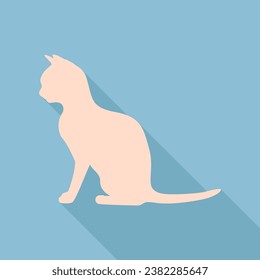 Cat sign. Unbleached silk Icon with very long shadow at dark sky blue background. Illustration.
