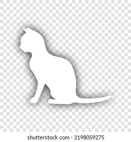 Cat sign. White Icon with dropped natural gray Shadow at transparent Background. Illustration.