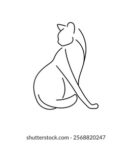 Cat Silhouette Abstract Linear Drawing. Cute Cat Simple Line Art Vector Illustration. Minimalist Trendy Contemporary Design Perfect for Print, Social Media, Posters, Invitations, Branding Design.