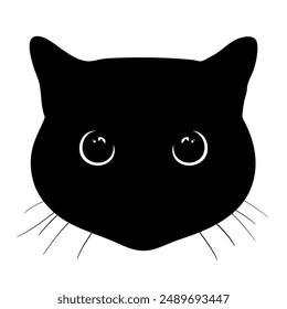 Cat silhouette with big eyes and whiskers. Cat looking at camera. Vector illustration isolated on white background