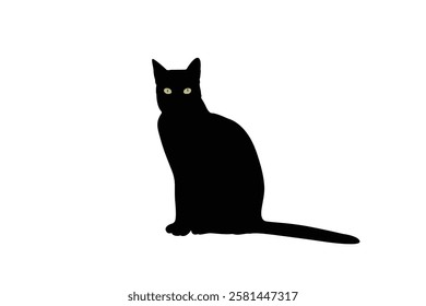 Cat Silhouette. Black cat isolated on white background. Vector illustration of element.