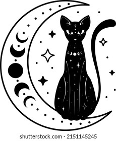 Cat silhouette. Black cat. Mystical cat. Vector illustration.