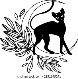 Cat silhouette. Black cat. Mystical cat. Vector illustration.