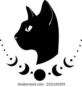Cat silhouette. Black cat. Mystical cat. Vector illustration.
