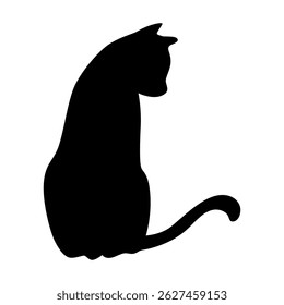 Cat silhouette. Black cat shape isolated on white background. Hand drawn illustration, flat design. Vector kitty pose
