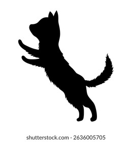 Cat silhouette. Black cat shape isolated on white background. Hand drawn illustration, flat design. Vector kitty jumps