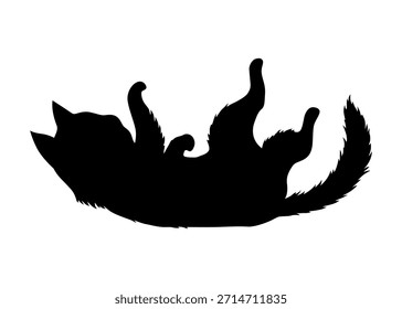 Katzensilhouette. Schwarze Katzenform einzeln auf weißem Hintergrund. Handgezeichnete Illustration, flaches Design. Vektor Kätzchen spielt