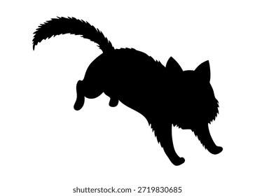 Cat silhouette. Black cat shape isolated on white background. Hand drawn illustration, flat design. Vector kitty jumps