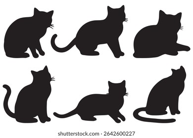 cat silhouette. Black cat silhouettes in various poses. 
