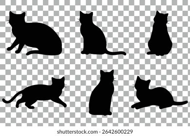 cat silhouette. Black cat silhouettes in various poses. 