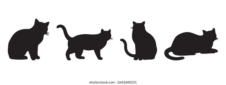 cat silhouette. Black cat silhouettes in various poses. 