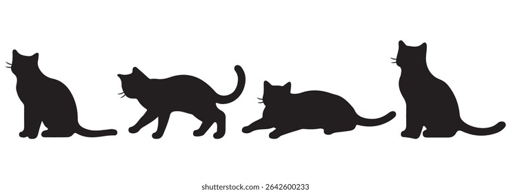 cat silhouette. Black cat silhouettes in various poses. 